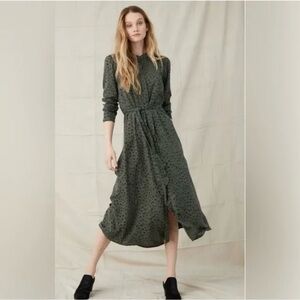 Cloth & Stone Anthropologie Green Leopard Print Maxi Shirt Dress Sz M